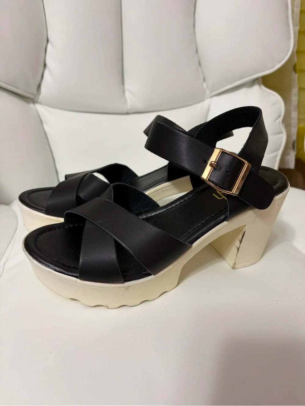 Refresh Black Strappy Platform Sandals with Cream Sole